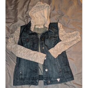 Guess Jeans Denim Jacket Hoodie Knit Sweater Hybrid Small Women's